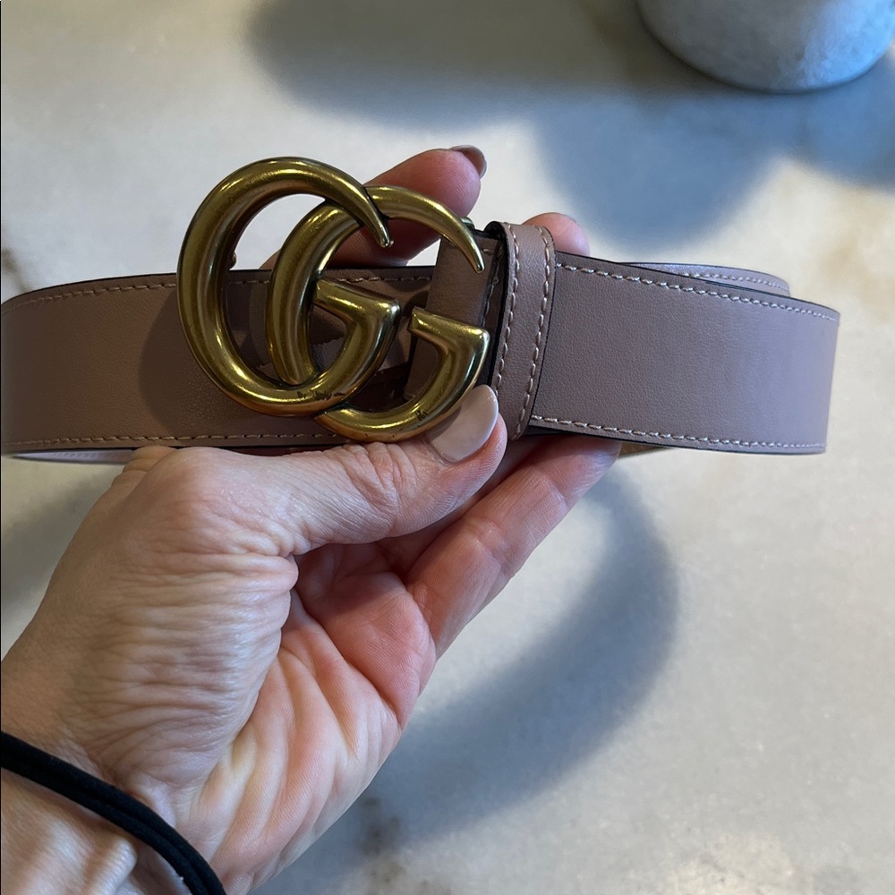 Gucci Beige Leather Belt with Gold GG Buckle - Picture 4 of 4